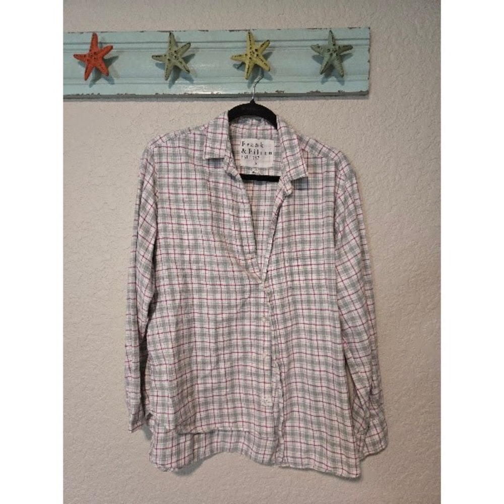 Frank & Eileen Barry Plaid Flannel Button Down Shirt Grey Pink White Large